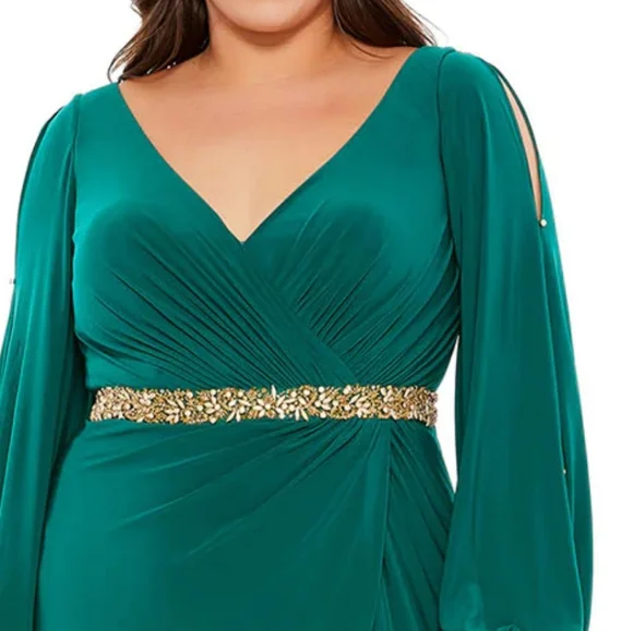 Mac Duggal Jersey Sequin Slit Gown - Picture 3 of 4